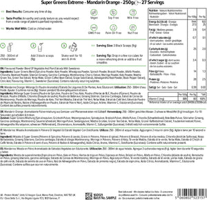 Protein Works - Super Greens Extreme , 150+ Health Benefits , 41 Active Ingredients , Vegan & Gluten Free , No Added Sugar , 20 Servings , Mandarin Orange , 250G