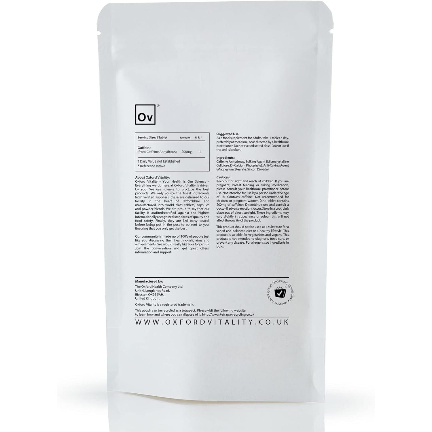 Caffeine 200Mg Tablets | Supplements for Pre-Workout Energy | Oxford Vitality