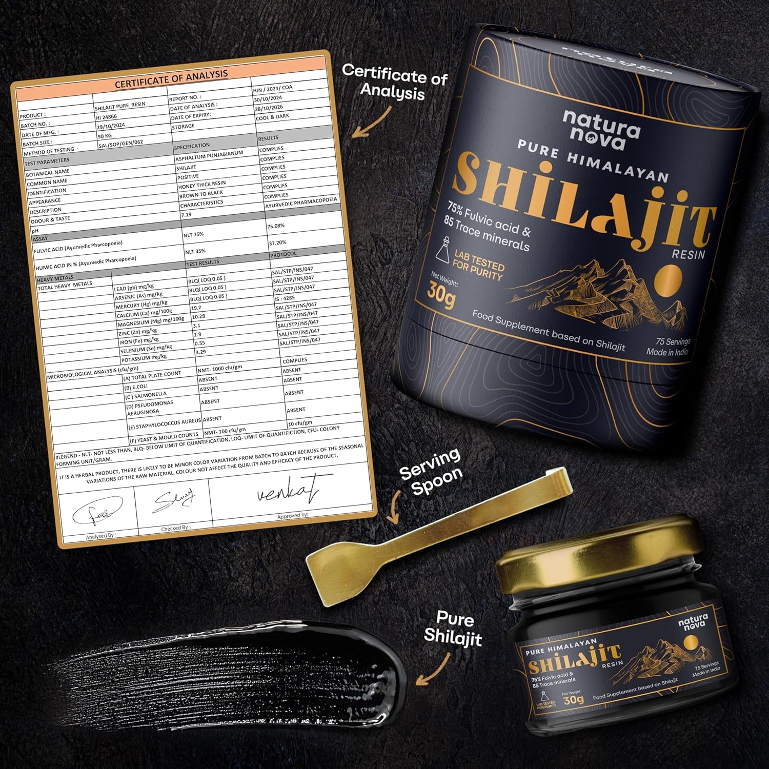 Naturanova Pure Himalayan Shilajit Resin - 100% Natural | 70 Servings for Energy Boost, Immune Support, 75%+ Fulvic Acid | Ayurvedic Supplement with 80+ Trace Minerals Complex