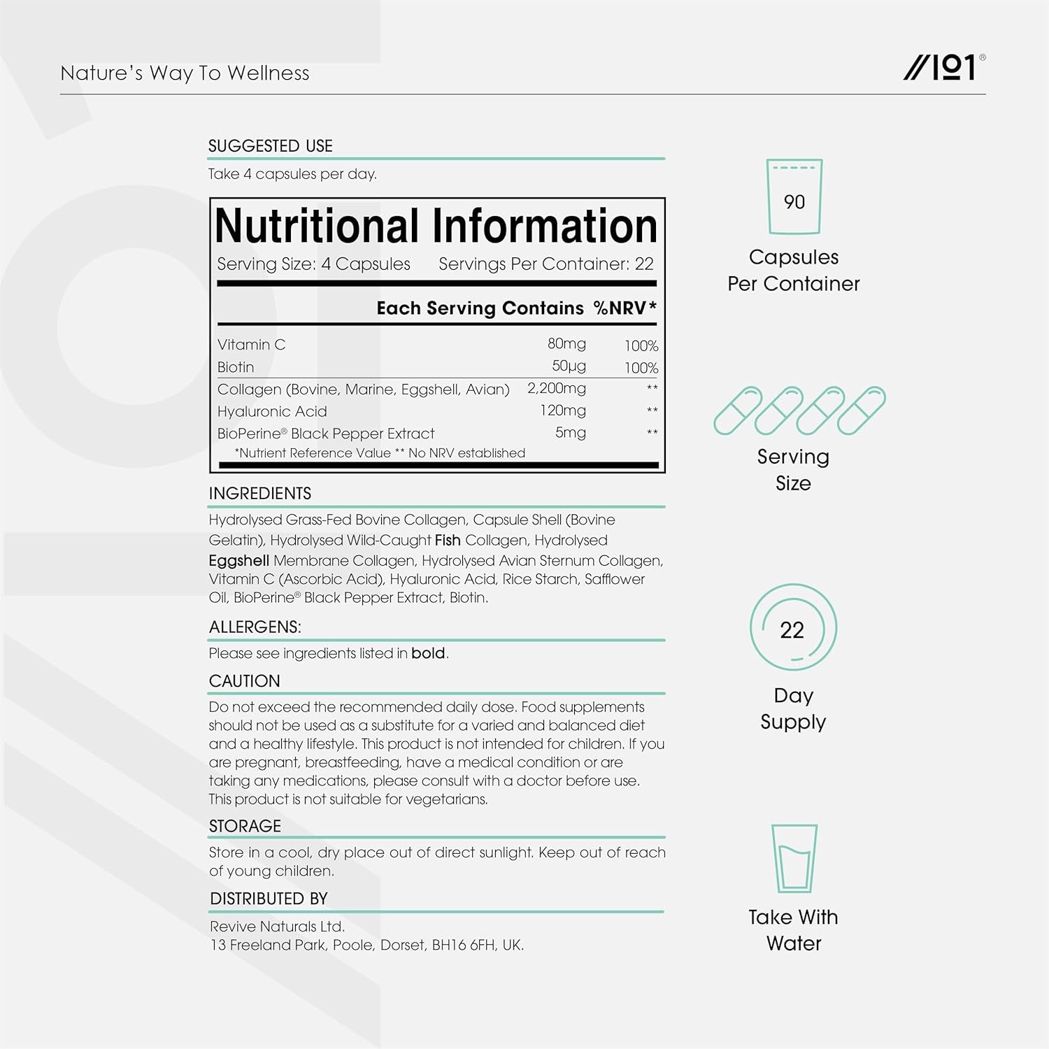 Multi Collagen 2400Mg – Types I, II, III, V & X – 90 Capsules – Wild Caught Marine, Grass Fed Bovine, Eggshell & Free-Range Chicken Collagen Powder, with Hyaluronic Acid & Vitamin C – by Alpha01