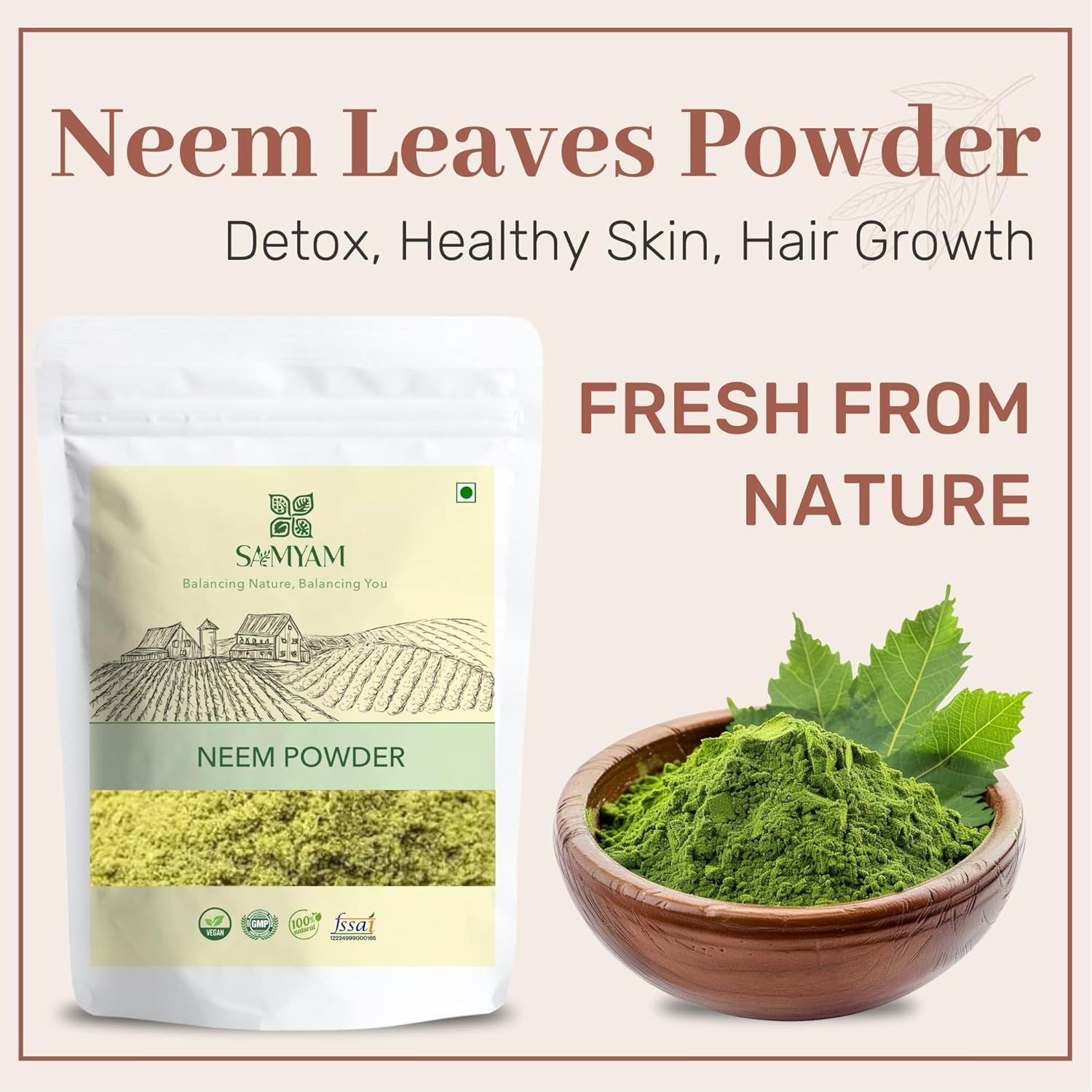 SAMYAM Neem Leaves Powder - 1Kg Pack | Detox, Healthy Skin, Hair Growth