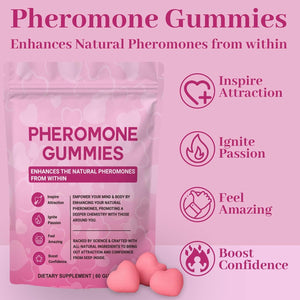 60 Feminine Balance Gummies, Premium Pheromone Gummies for Women, Enhance Your Social Appeal and Self-Confidence, Vegan and Gluten-Free, Gmo-Free, Strawberry Flavour - 30 Servings