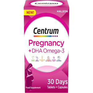 Centrum Pregnancy Vitamins for Women, Pregnancy Vitamins with DHA, Omega 3 and Folic Acid, 60 Count, 30 Day Supply
