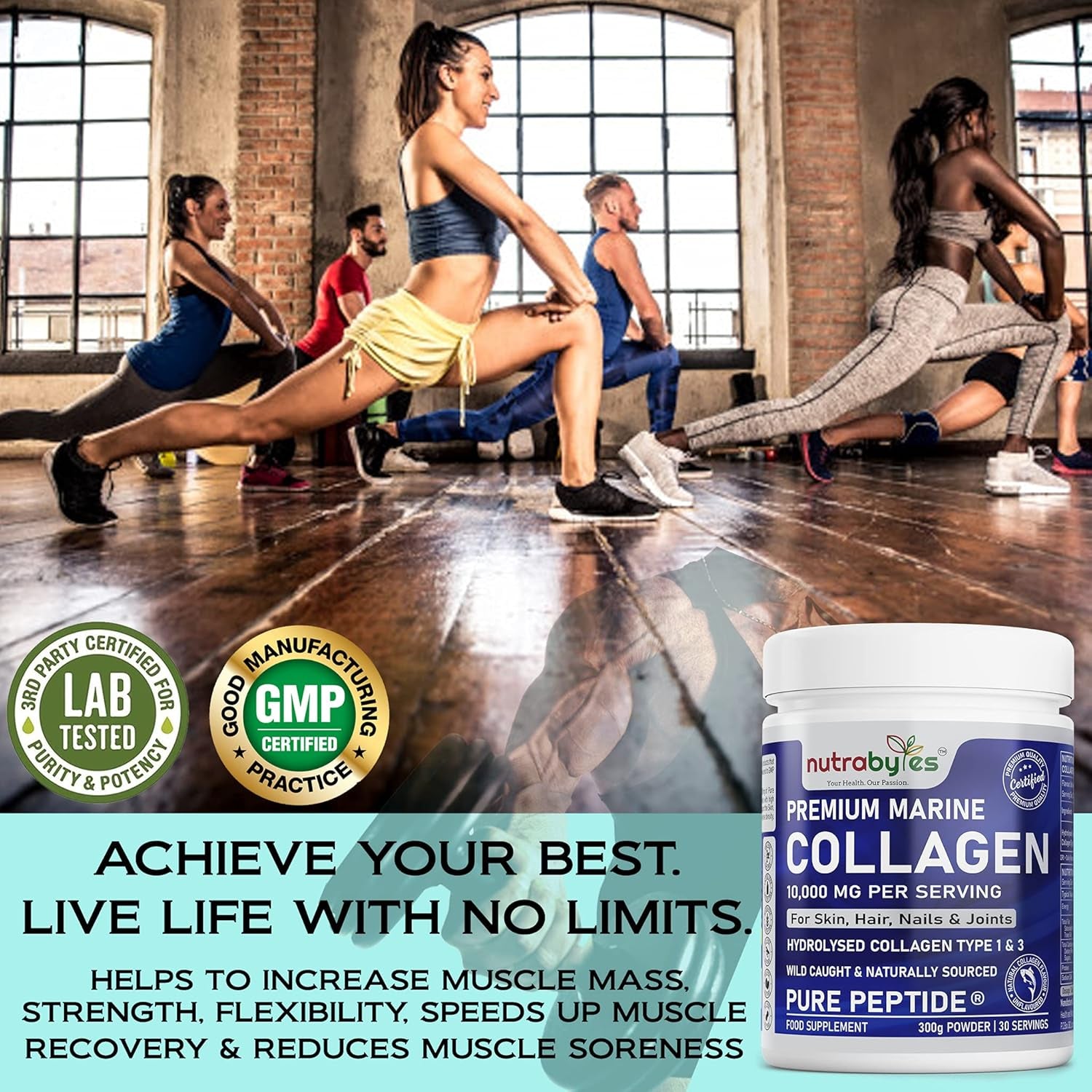 Marine Collagen Powder 10000Mg | Hydrolysed Collagen Peptides Type 1 & 3 with 19 Amino Acids for Skin, Hair, Nails & Joints | Unflavoured | Collagen Supplement for Women & Men | 30 Day Supply (300G)
