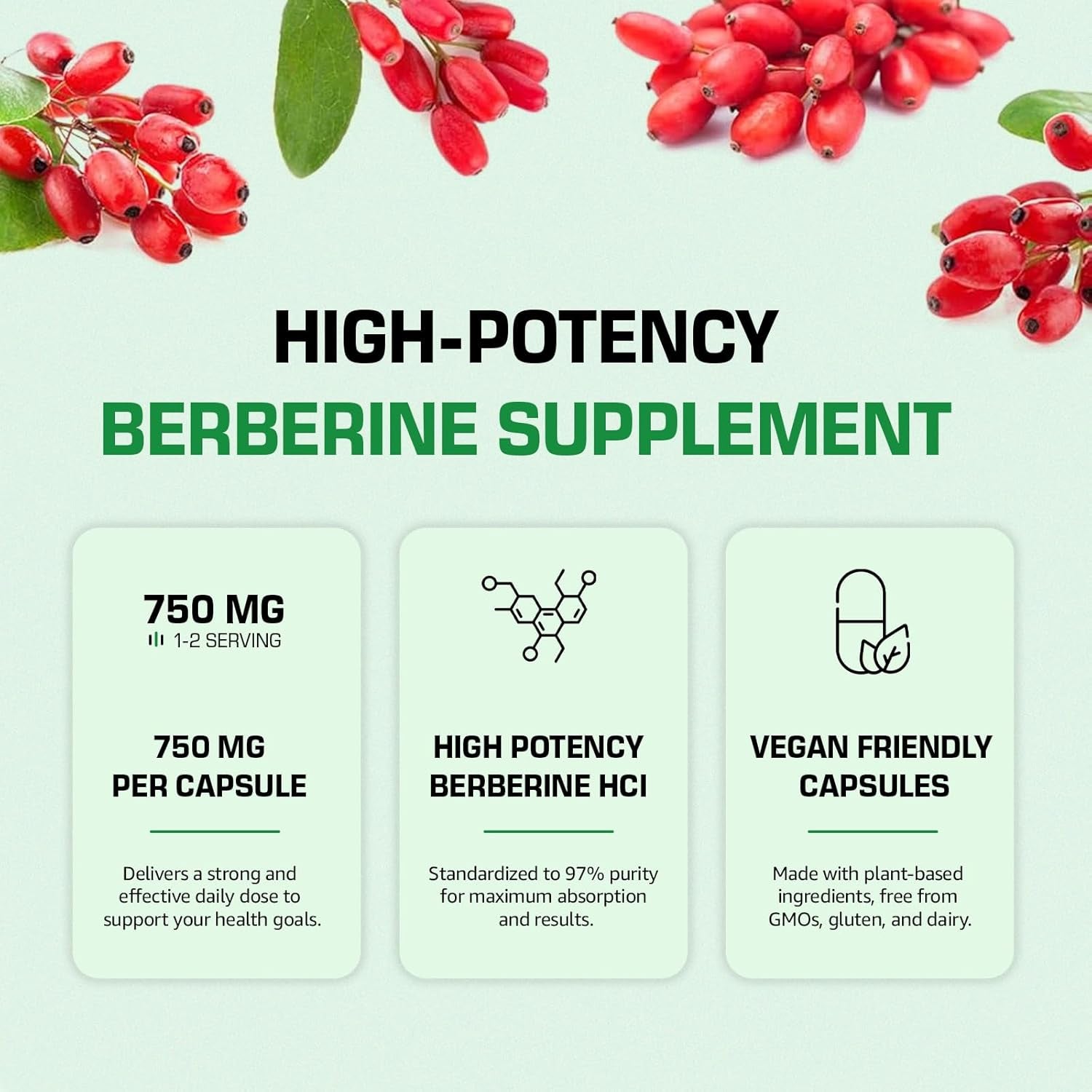 Black Swan Berberine Supplement 750Mg Capsules - Pure Berberine HCL High Strength Supplement - Berberine Weight Loss Vegan Formulated Capsule Anti-Oxidant and Anti-Inflammatory - 120 Capsules