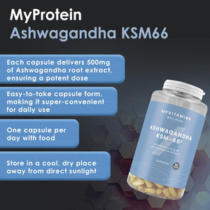 Myprotein Ashwagandha KSM66 Capsules, Full-Spectrum Root Extract, High Potency, Natural Stress Relief, Enhanced Mood, Immune Support, Non-Gmo, Vegan - 90 Capsules
