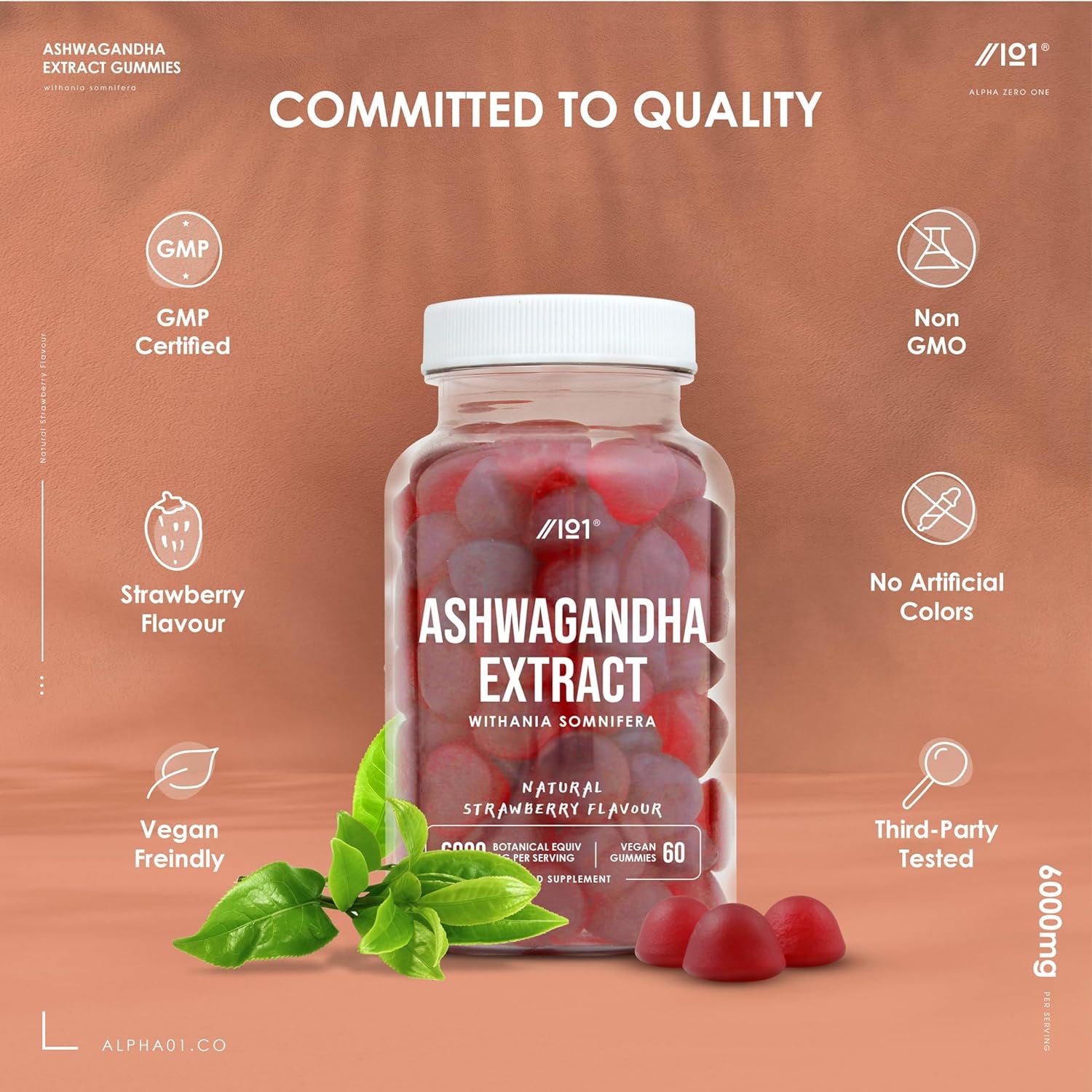 Ashwagandha Gummies 6000Mg - 60 Gummies (V) - High Strength Ashwagandha Root Extract Supplement - Natural Strawberry Flavour - Not Ashwagandha Capsules or Tablets - by Alpha01