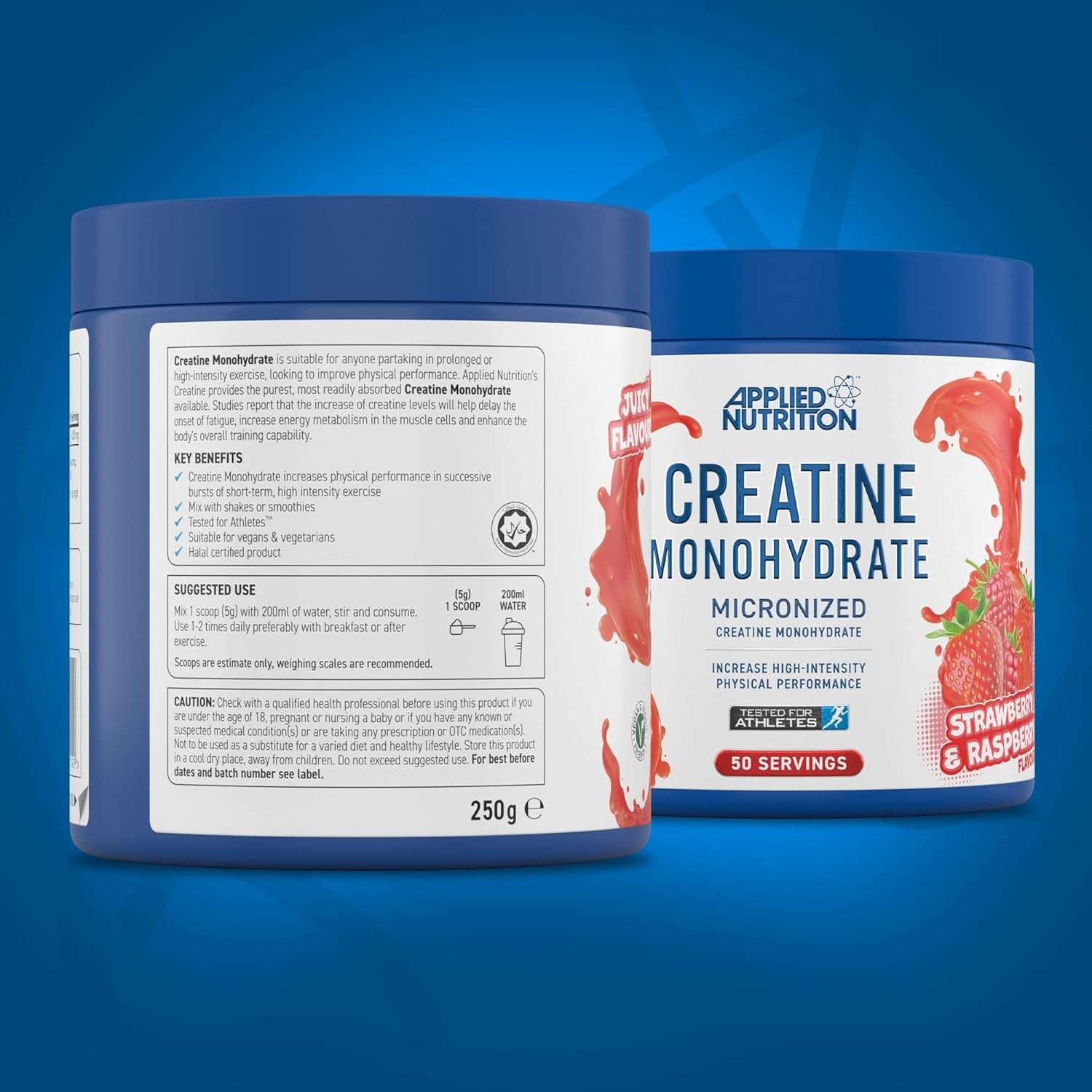 Applied Nutrition Creatine + 700Ml Shaker | Creatine Monohydrate Micronized Powder with Flavour, Increases High-Intensity Physical Performance (250G - 50 Servings) (Strawberry & Raspberry)