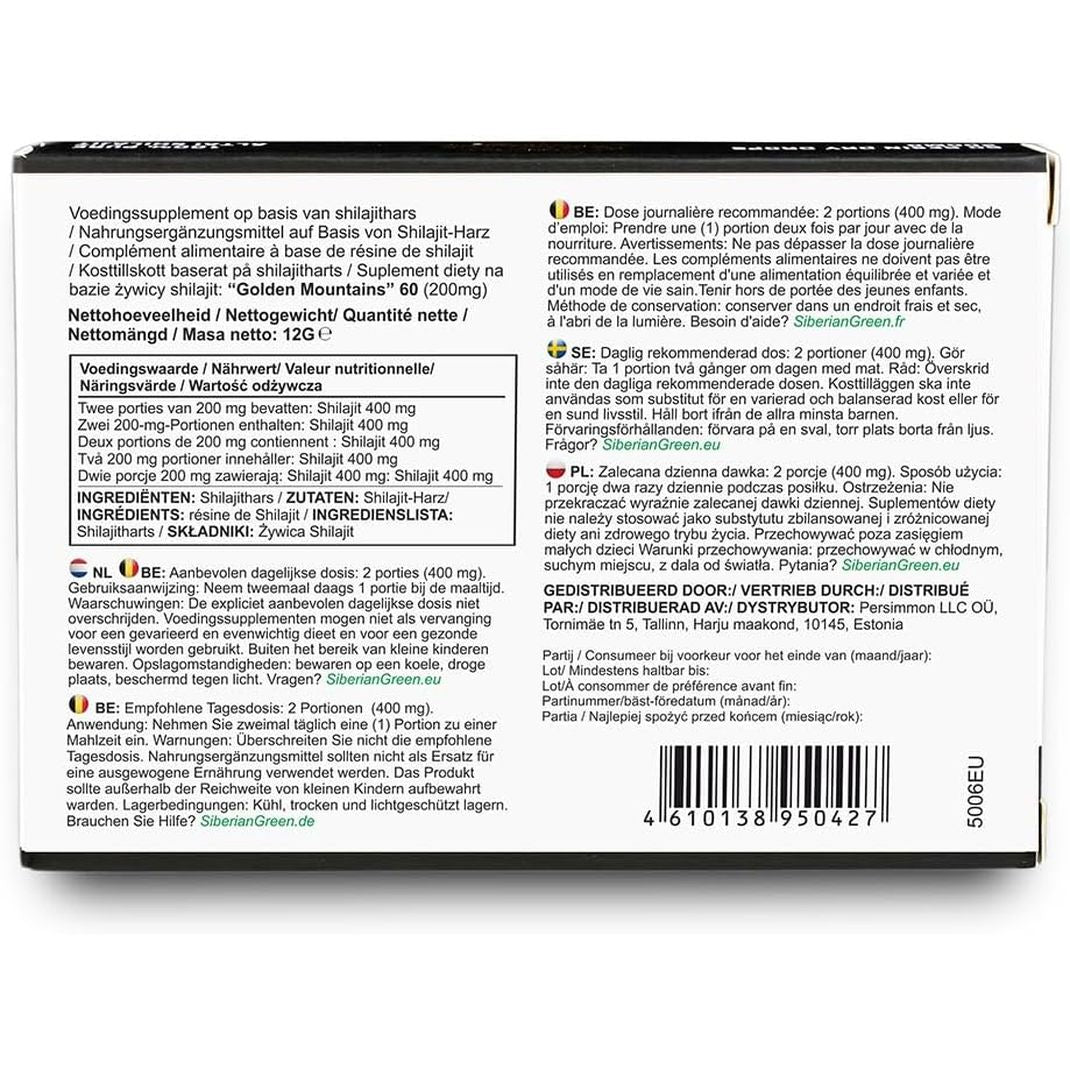 Premium Pure Shilajit Dry Drops by Siberian Green Altai Golden Mountains - 60 Count (200 Mg) Food Supplement Fulvic Acid