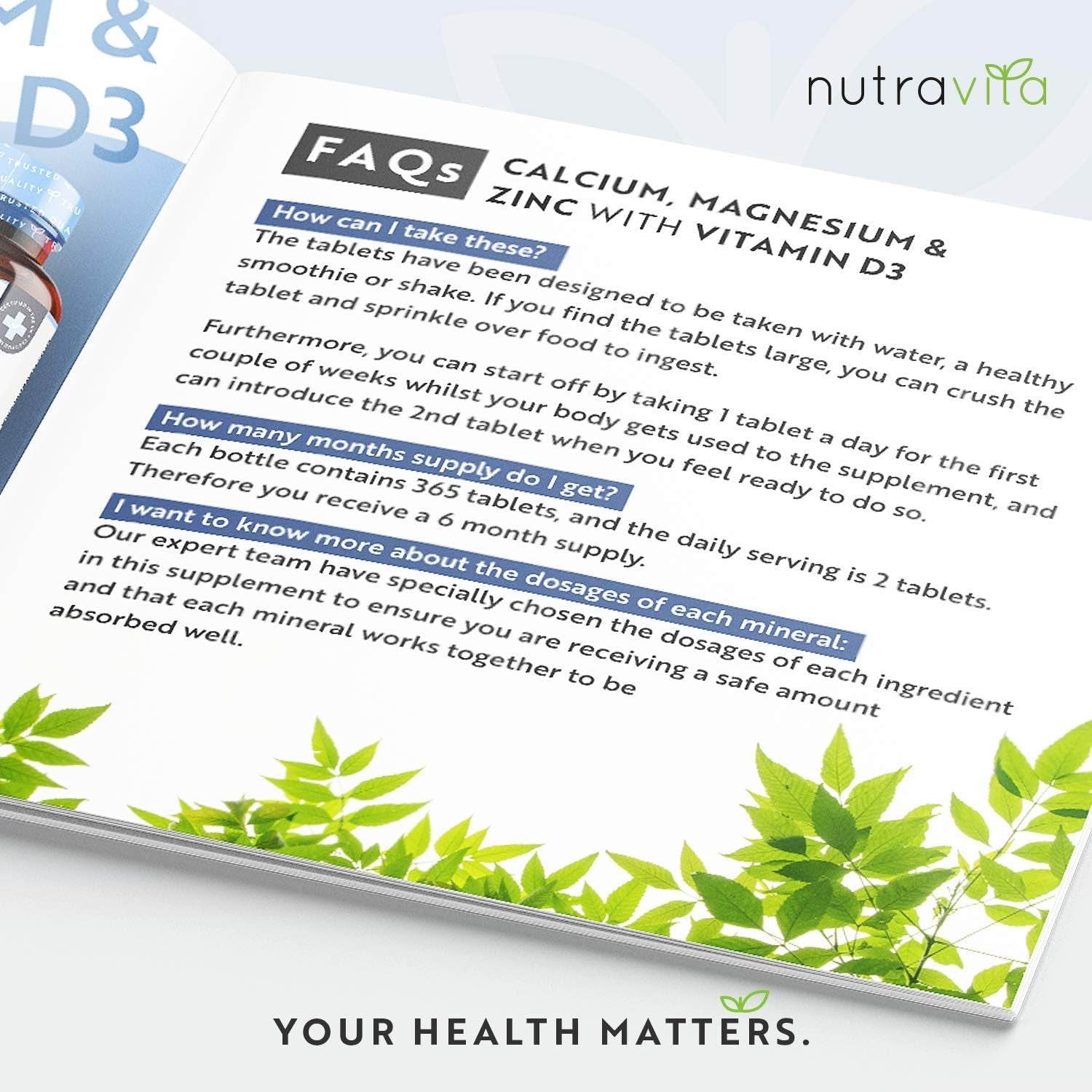 Calcium Magnesium & Zinc with Vitamin D D3 Copper Selenium Boron and Manganese - 365 Tablets - Nutravita