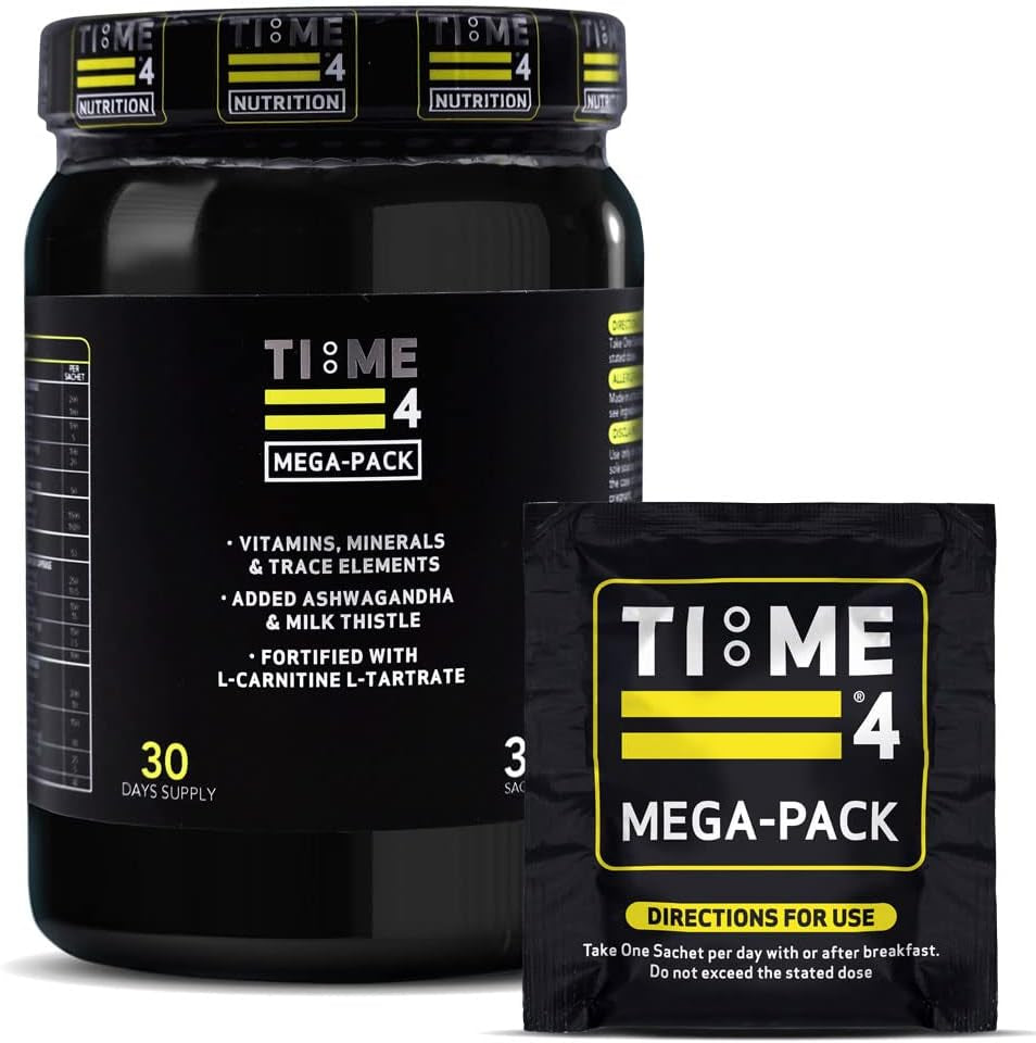 Time 4 Mega - Pack 30 Day Supply - Ultra High Strength Vitamins, Minerals, Trace Elements, Herbal Extracts, Omega 3 Fatty Acids, L-Carnitine, Coq10, Liver Support Liver Health & Nootropic Complex
