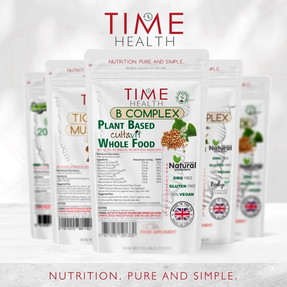 Vitamin B Complex - Whole Food & Plant-Derived - Natural, Non-Synthetic B Vitamins - Highly Bioavailable - Methylated B9 & B12 - Cultavit® - Zero Additives - UK Made - Pullulan (120 Capsule Pouch)