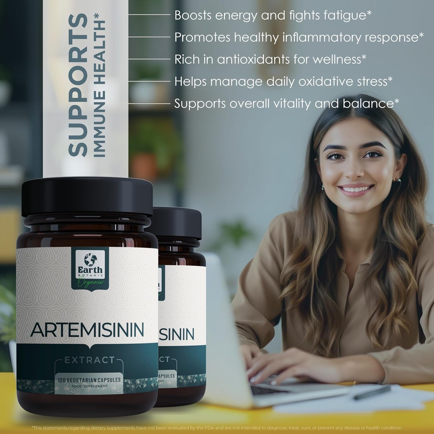 Earth Botanic Organic Artemisinin (Artemisia Absinthium) with Piperine - 120 Vegan Capsules Supports Immunity -60 Days Supply - Non-Gmo, Gluten Free, No Additives