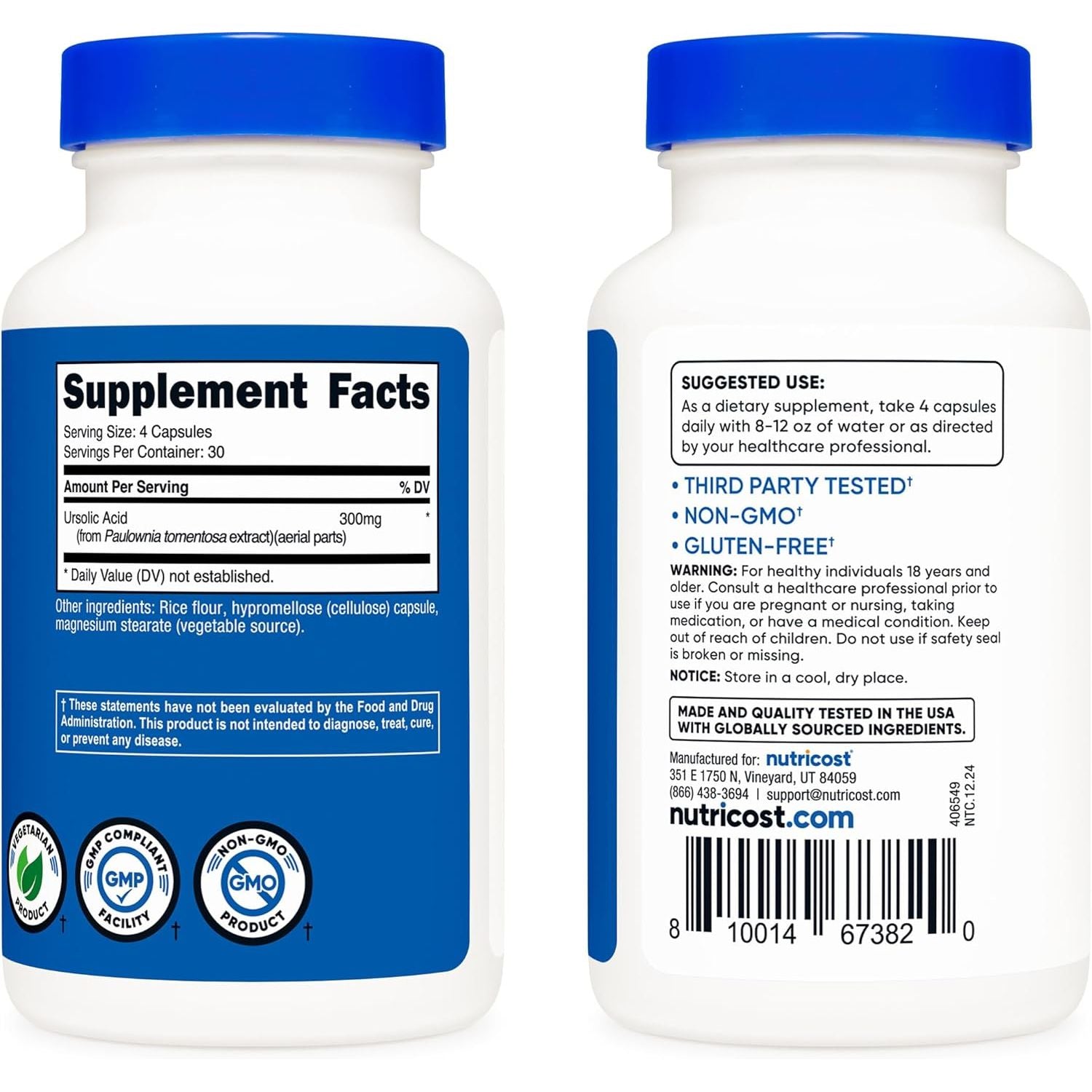 Nutricost Ursolic Acid 300Mg, 120 Capsules - Vegetarian, Non GMO, Gluten Free, Soy Free
