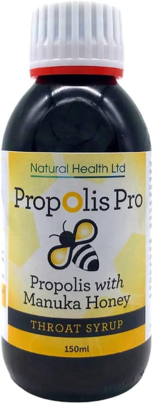 Propolis Pro Sore Throat Syrup with Manuka Honey, Bee Propolis, Vitamin C & Cooling Menthol – 150Ml | Natural, Vegetarian-Friendly Soothing Syrup for Kids & Adults