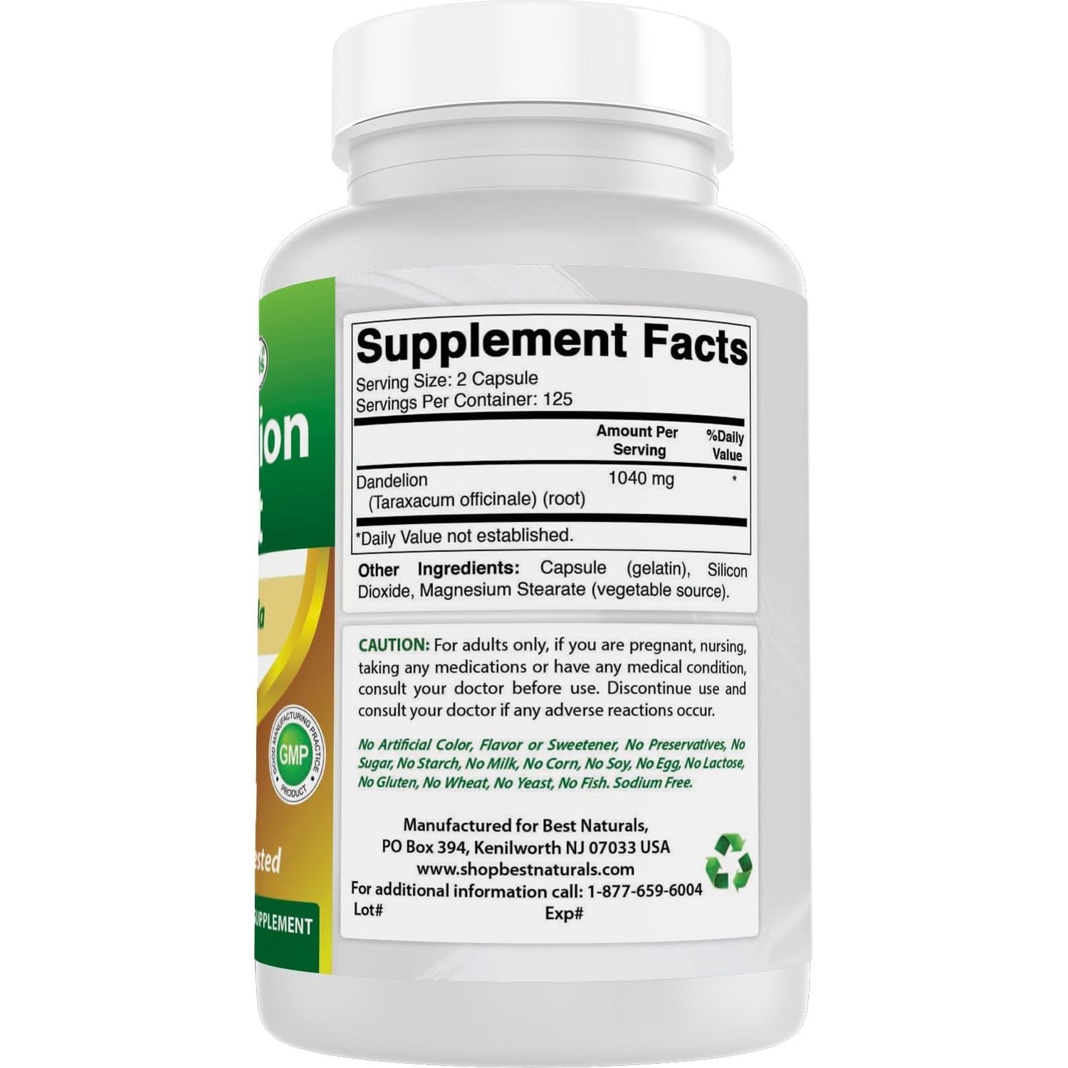 Best Naturals Dandelion Root 520 Mg 250 Capsules