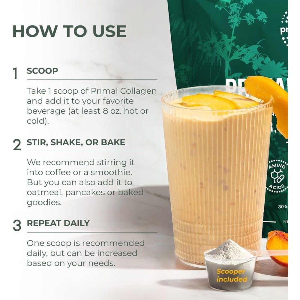 Primal Collagen by Primal Harvest - Powder Supplement with Types I & III Peptides to Help Improve Hair, Nails & Joints, for Men & Women,1 Pack: 30 Servings