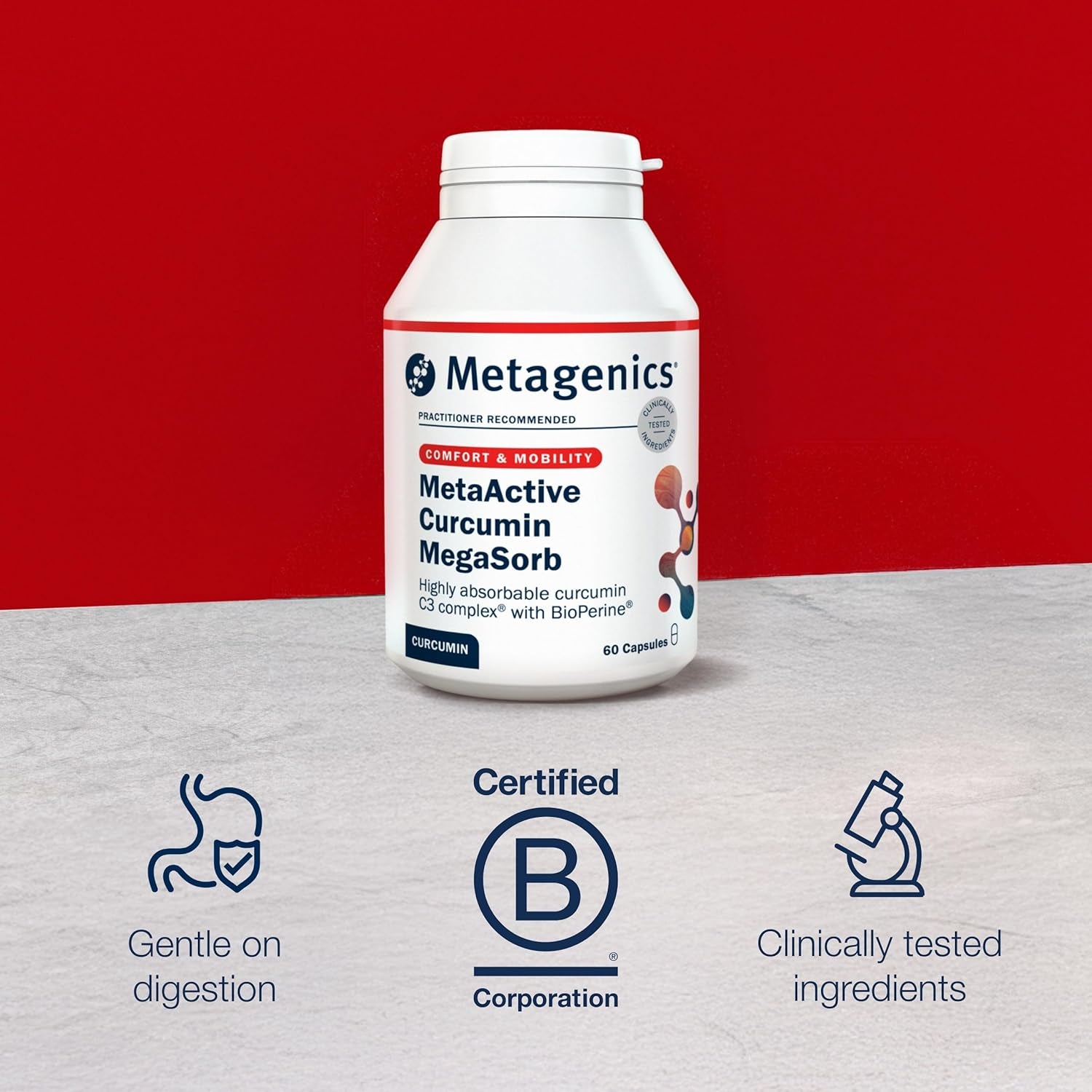 Metagenics Metaactive Curcumin Megasorb - High Potency - with Black Pepper Extract - Helps Support Joints and Mobility - 60 Capsules