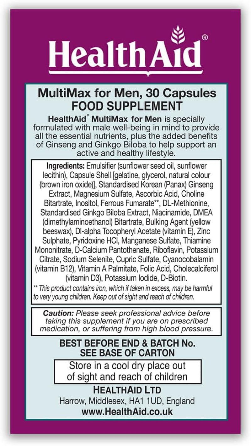 Healthaid Multimax for Men Multivitamins and Minerals, 30 Capsules