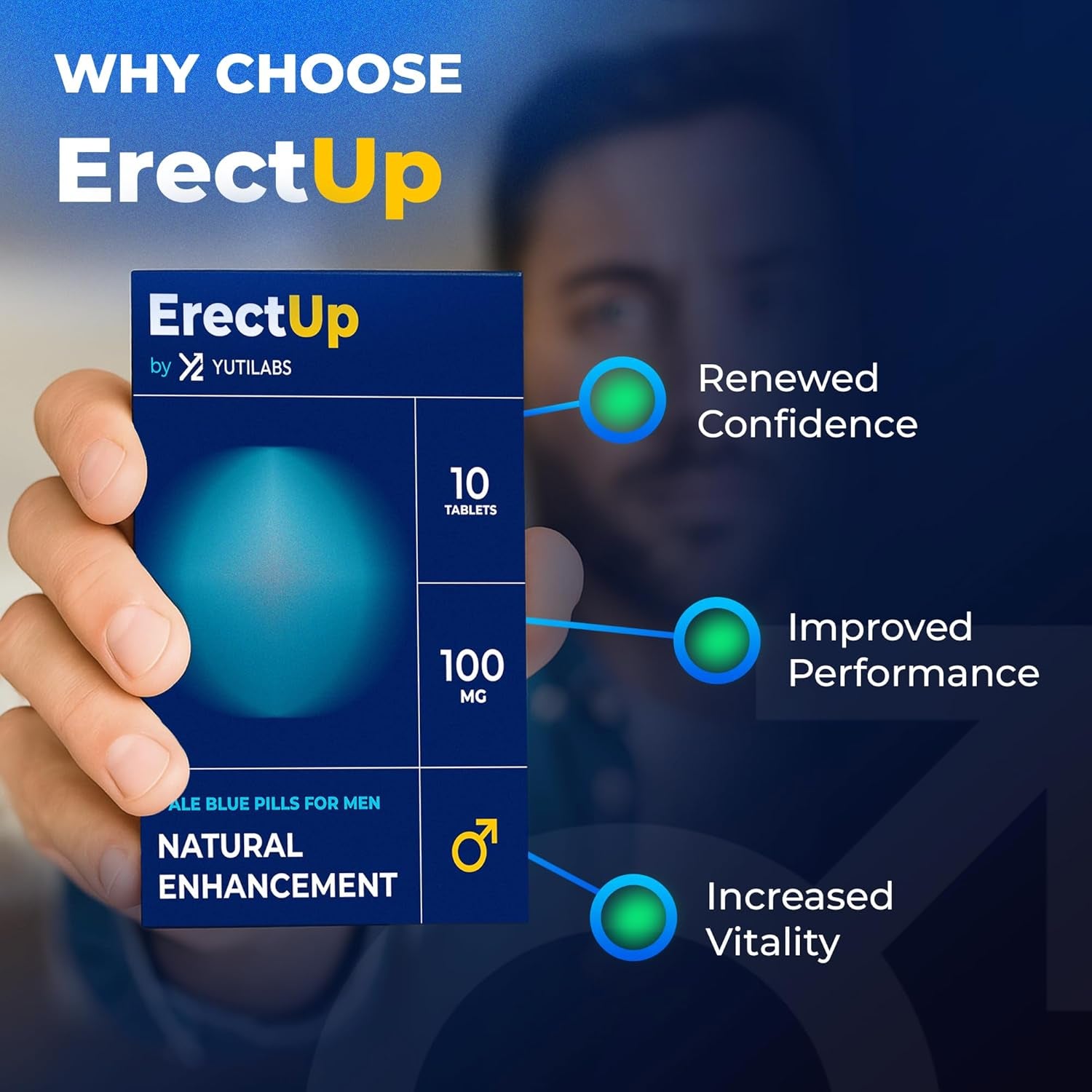 Erectup - 10 Blue Tablets for Men - 100Mg Natural Supplement for Enhanced Performance & Vitality - Fast-Acting Blue Power for Men'S Efficiency & Long-Lasting Results