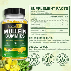 Mullein Gummies - Mullein Leaf Extract for Lungs, Mullein Leaf Gummies 2000Mg - Lung and Respiratory System Support, Vegan & Non-Gmo