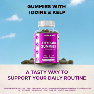 Vitamatic Vegan Thyroid Support Gummies with Iodine & Kelp - 60 Count - Improve Your Energy & Increase Metabolism - Plant Based