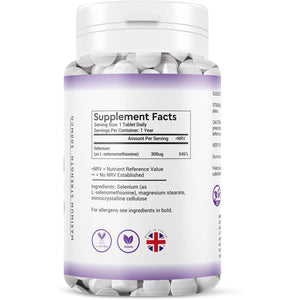 Selenium 300MCG - 1 Year Supply 365 Tablets - Antioxidant, Immune Support Vegan Selenium Supplement