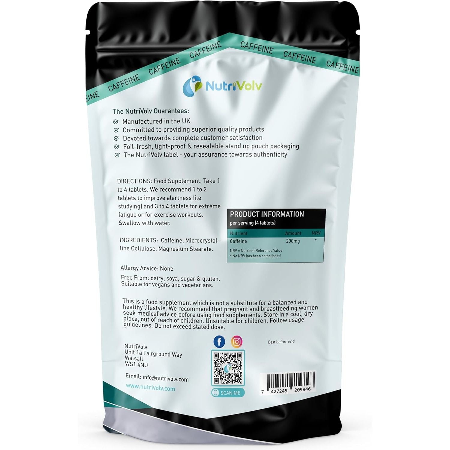 Caffeine 200Mg Tablets for Energy Boost, Mental Focus, Alertness, Weight Loss & Increase Workout Performance | Vegan