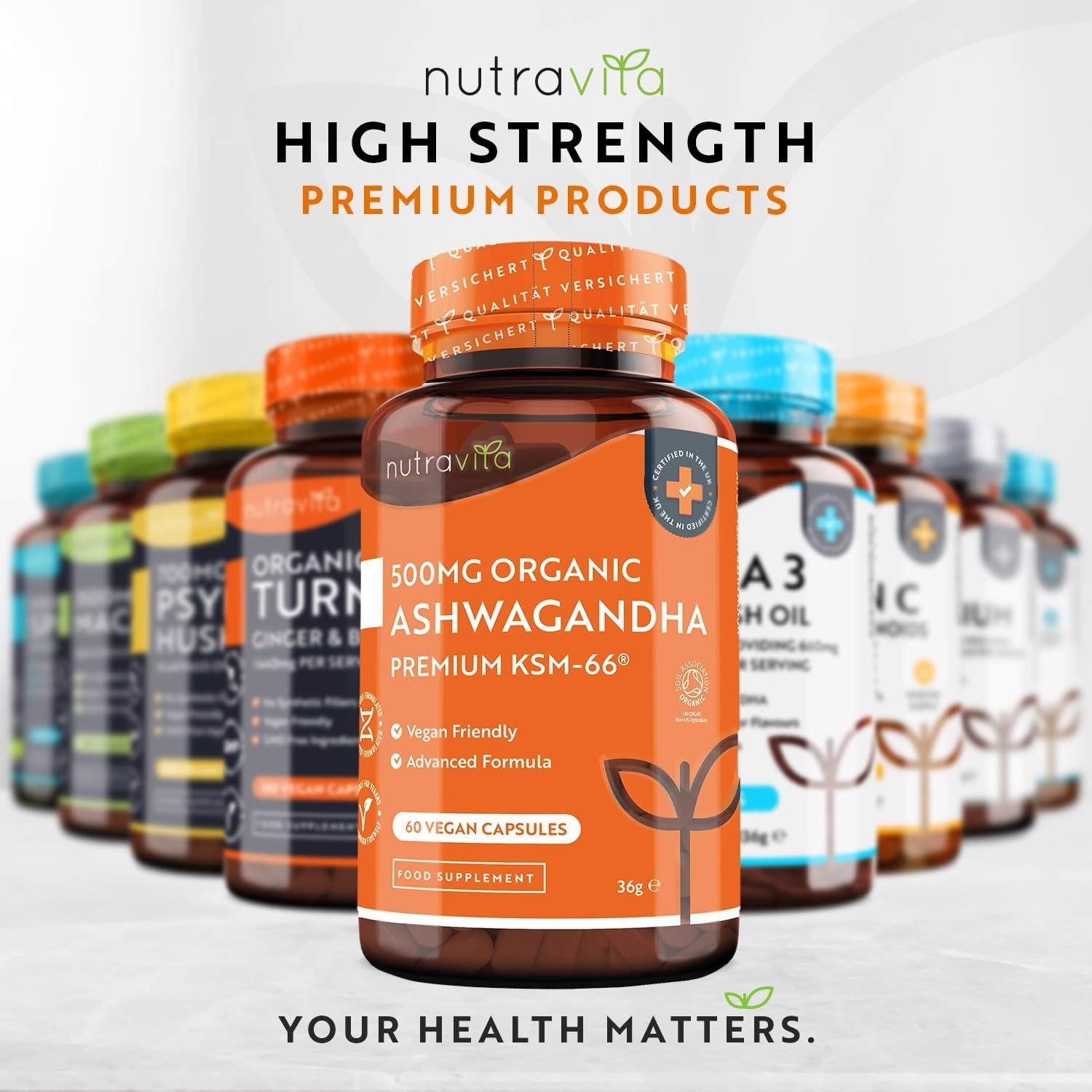 Organic Ashwagandha KSM-66® with 5% Withanolides - Vegan Friendly with the Highest Concentration Most Bioavailable Full-Spectrum Root Powder for Immune Support - Made in the UK by Nutravita