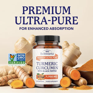 Turmeric and Black Pepper Capsules | High Strength 1500 Mg Turmeric Curcumin Supplements | with Black Pepper for Ultra Absorption | Non-Gmo, Vegan, Gluten-Free | 90 Capsules, 30 Day Supply