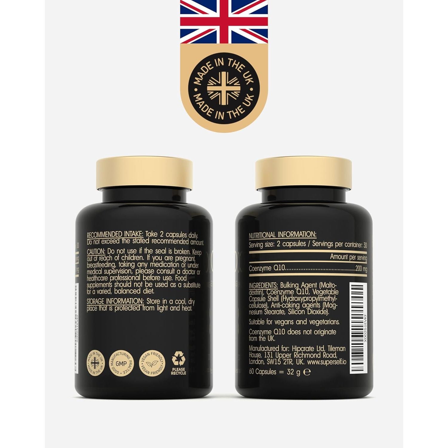 Coq10 Supplement - Coenzyme Q10 High Strength 200Mg - 60 Capsules - Heart Health & Antioxidant - Vegan Naturally Fermented Ubiquinone - Co Enzyme CQ10 High Absorption - UK Made