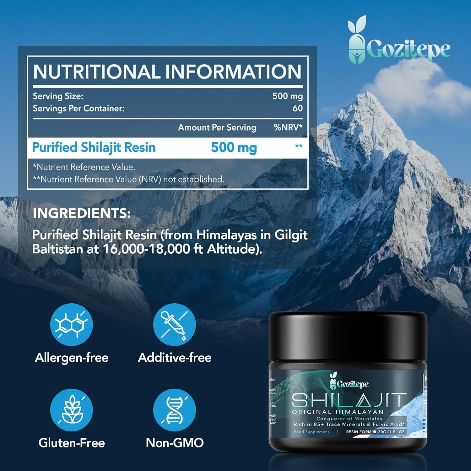 Shilajit High Potency Purified Himalayan Shilajit Resin with Fulvic Acid, Trace Minerals & Humic Acid, Vegan, Replenish Energy and Immune Support (Pack of 1)