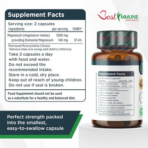 Best Immune, Magnesium Malate 500Mg – High Strength Supplement for Absorption and Energy Support – 100 Vegan Capsules