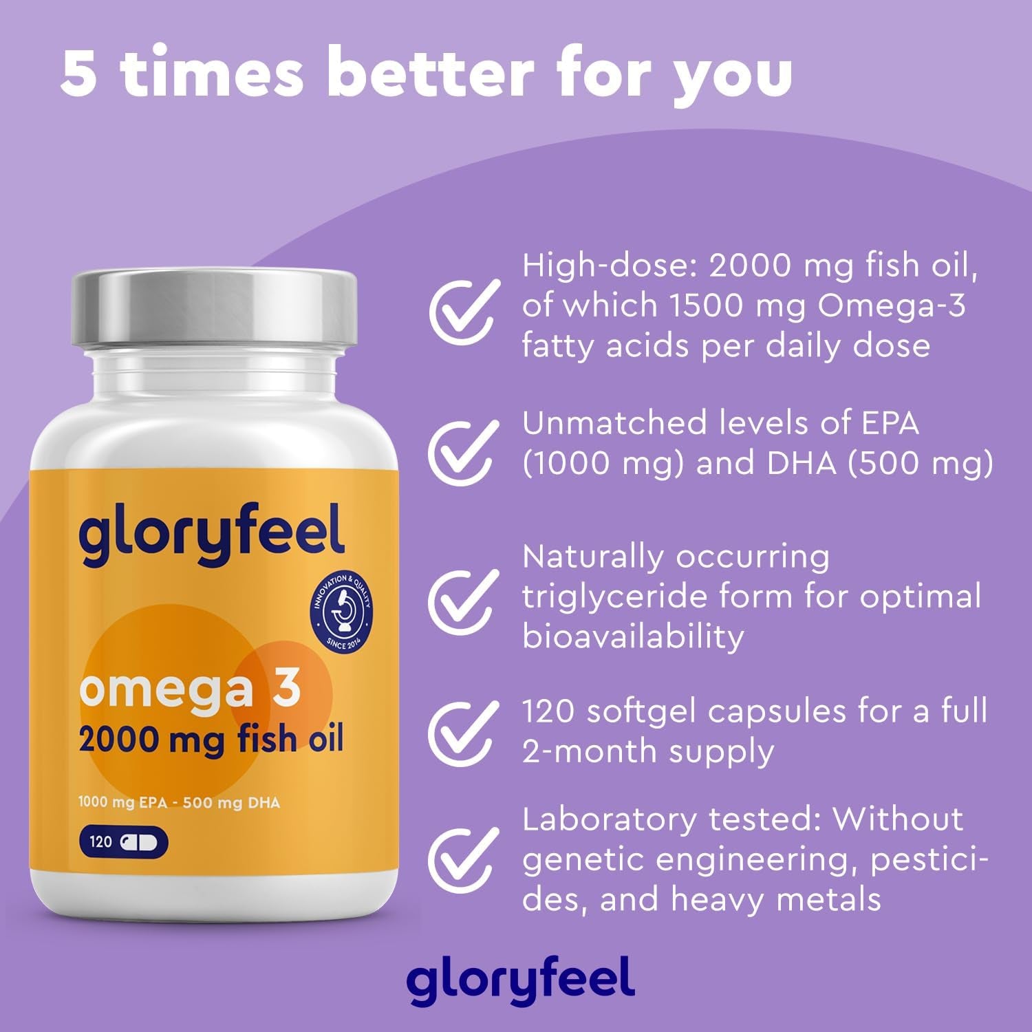 Omega 3 Capsules - High Strength - with 2000Mg Fish Oil, 1000Mg EPA & 500Mg DHA per Daily Dose (In Triglyceride Form) - Essential Fatty Acids from Anchovies - Nutritional Supplements Made in Germany