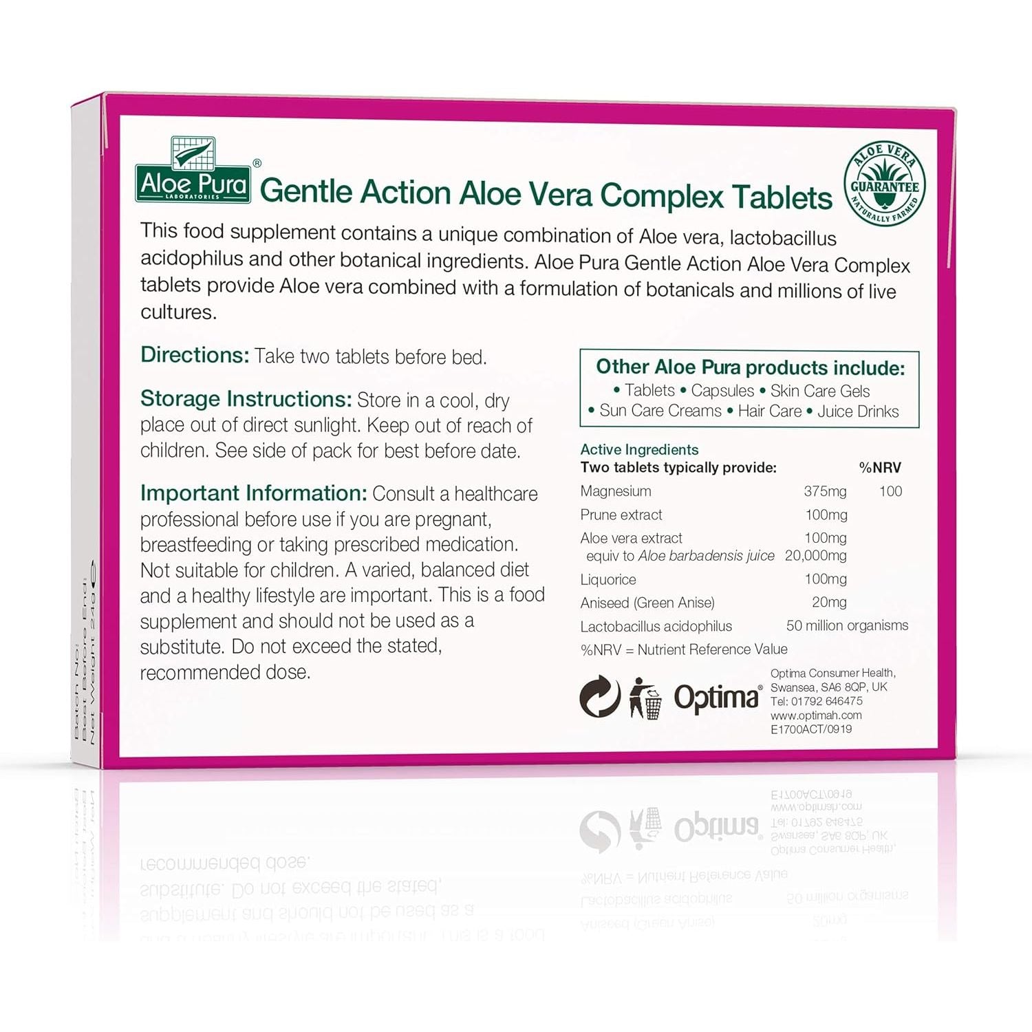 Aloe Pura Aloe Vera Gentle Action Complex Tablets , Natural , Vegetarian , Cruelty Free , Food Supplement, Botanical Blend , 30 Tablets