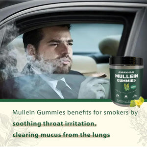 Mullein Gummies - Mullein Leaf Extract for Lungs - Mullein Leaf Gummies 2000Mg for Lung Cleanse Detox Herbal Dietary Supplement- Mucus Remover & Mucus Relief (One Bottle)