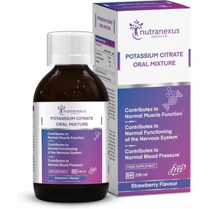 Nutranexus Potassium Citrate Oral Mixture - 200Ml | Strawberry Flavor | Contributes to Normal Muscle Function, Nervous Function & Blood Pressure