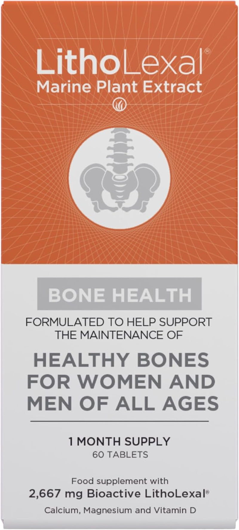 Litholexal Bone Health 60 Tablets (1 Month Supply) Food Supplement, Containing Plant-Based Calcium, Magnesium and Vitamin D