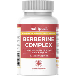 Nutripact Berberine Supplement with Chromium Picolinate and Black Pepper - 60 Vegan Capsules (Not Tablets) High Strength 500Mg - Made in the UK