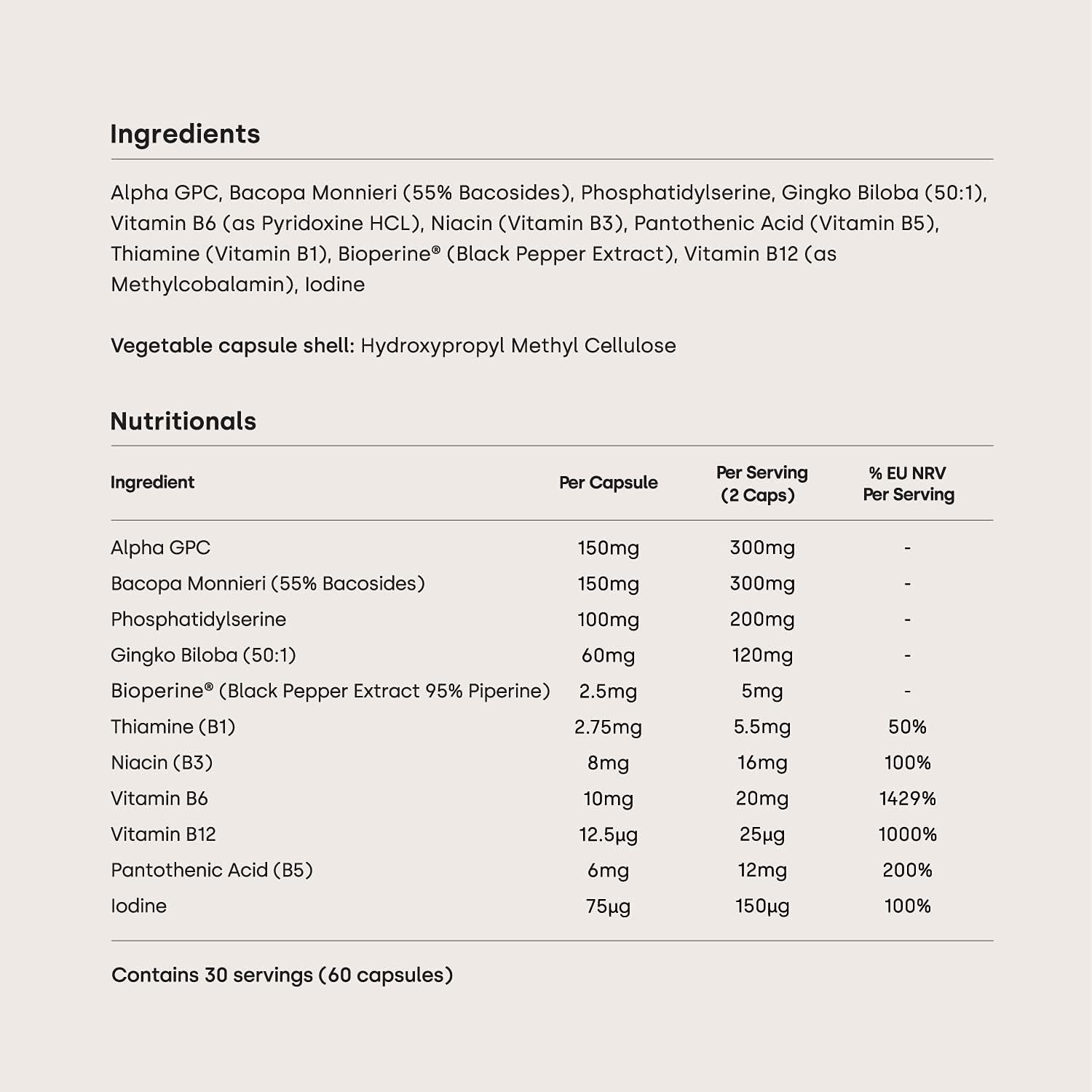 Form Edge - Natural Nootropic for Focus | Cognitive Supplement with Alpha GPC, Bacopa Monnieri, Ginkgo Biloba & B Vitamins | Supports Memory, Calmness & Mental Performance