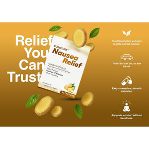 Purosure Nausea Relief Ginger Capsules for Travel Sickness Relief, 250 Mg (20)