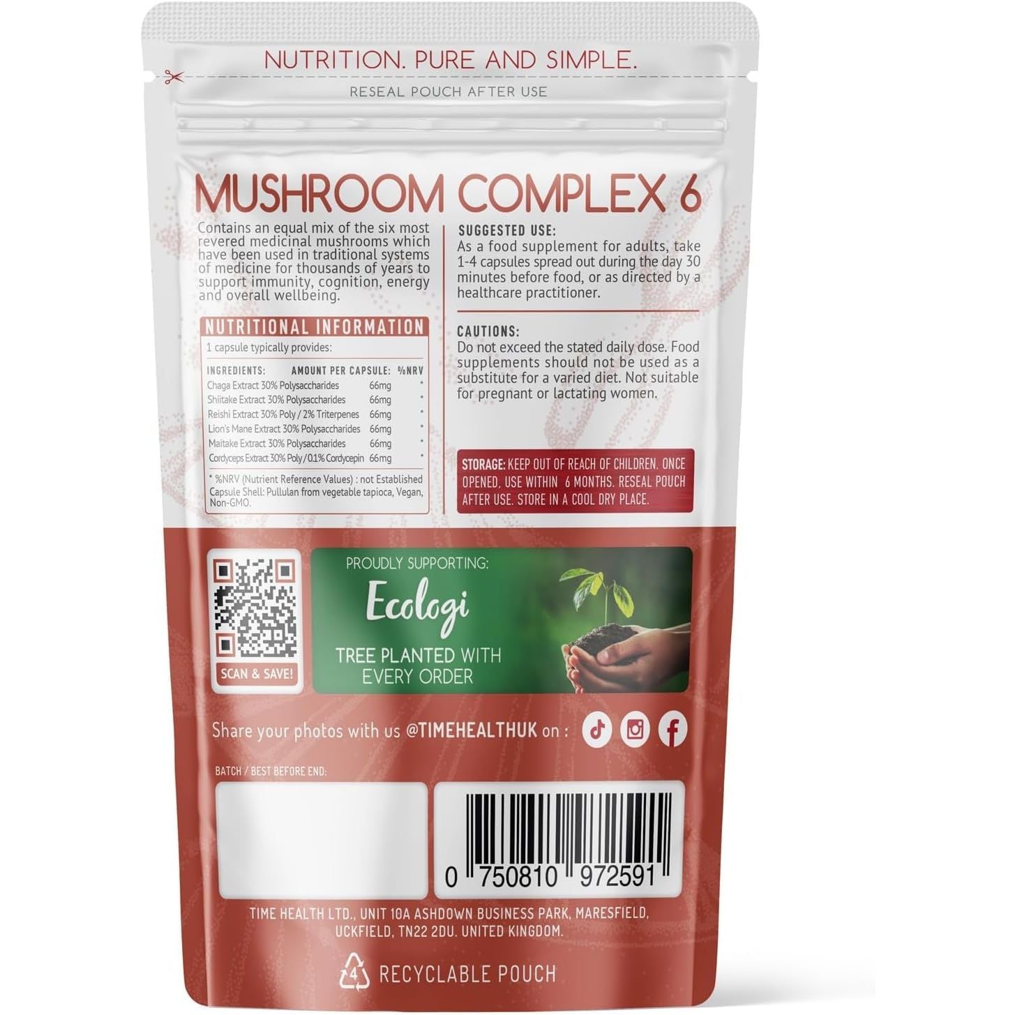 Mushroom Complex 6 | 120 Capsules | MAXIMUM STRENGTH | Chaga, Cordyceps, Shiitake, Reishi, Lions Mane, Maitake | Zero Additives | 100% Vegan | UK Made | the Original Mushroom Complex Formula in the UK