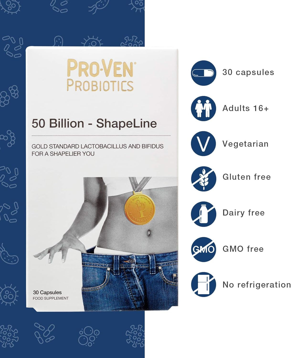 Pro-Ven Probiotics Shapeline | Supports a 'Shapelier You' | as Seen in Daily Mail | 50 Billion CFU | Gut Health Supplement | 30 Capsules
