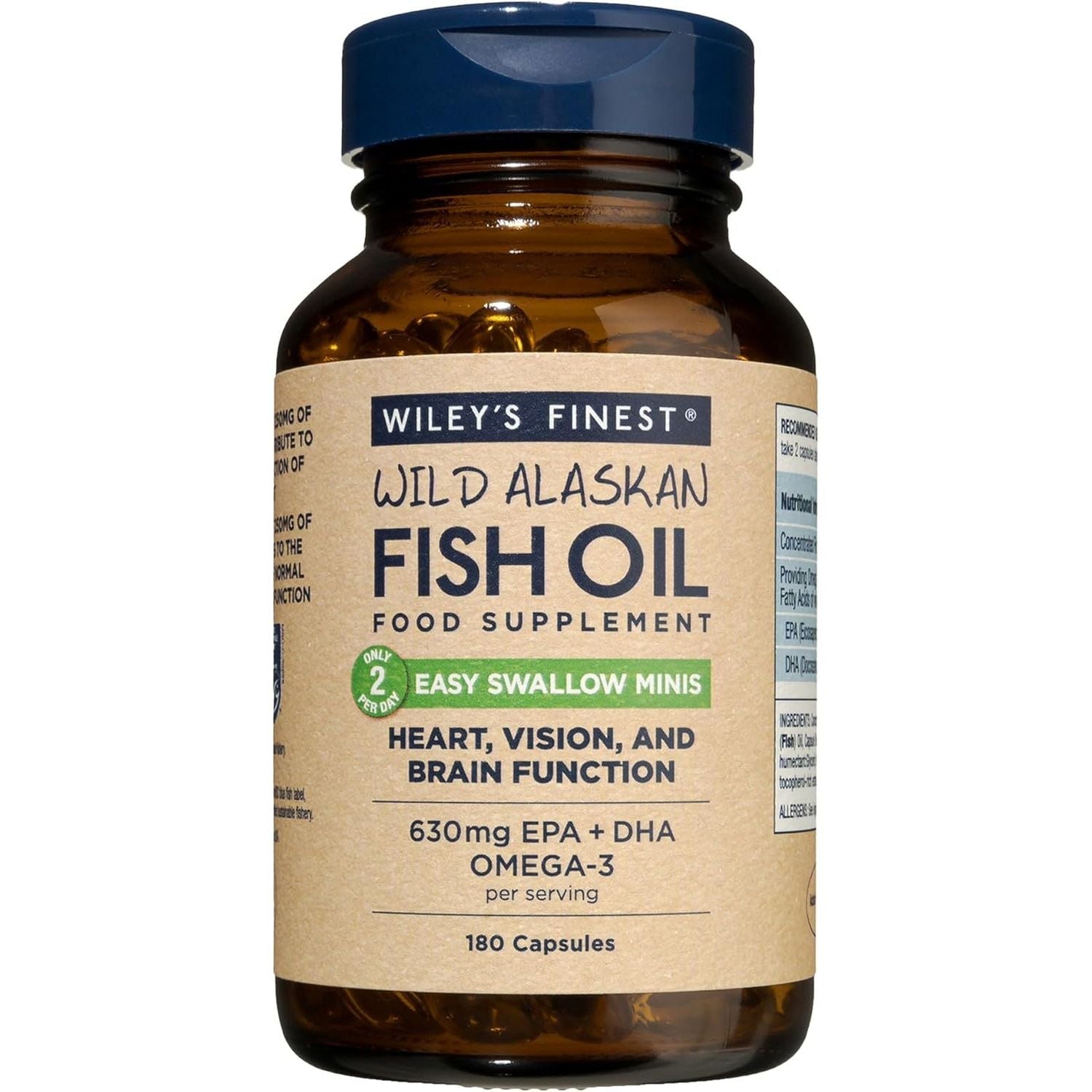 Wiley'S Finest Wild Alaskan Fish Oil Easy Swallow Minis - Omega-3 Fish Oil Supplement for Adults and Kids - Double-Strength 630Mg EPA and DHA Natural Supplement - 180 Mini Softgels (90 Servings)