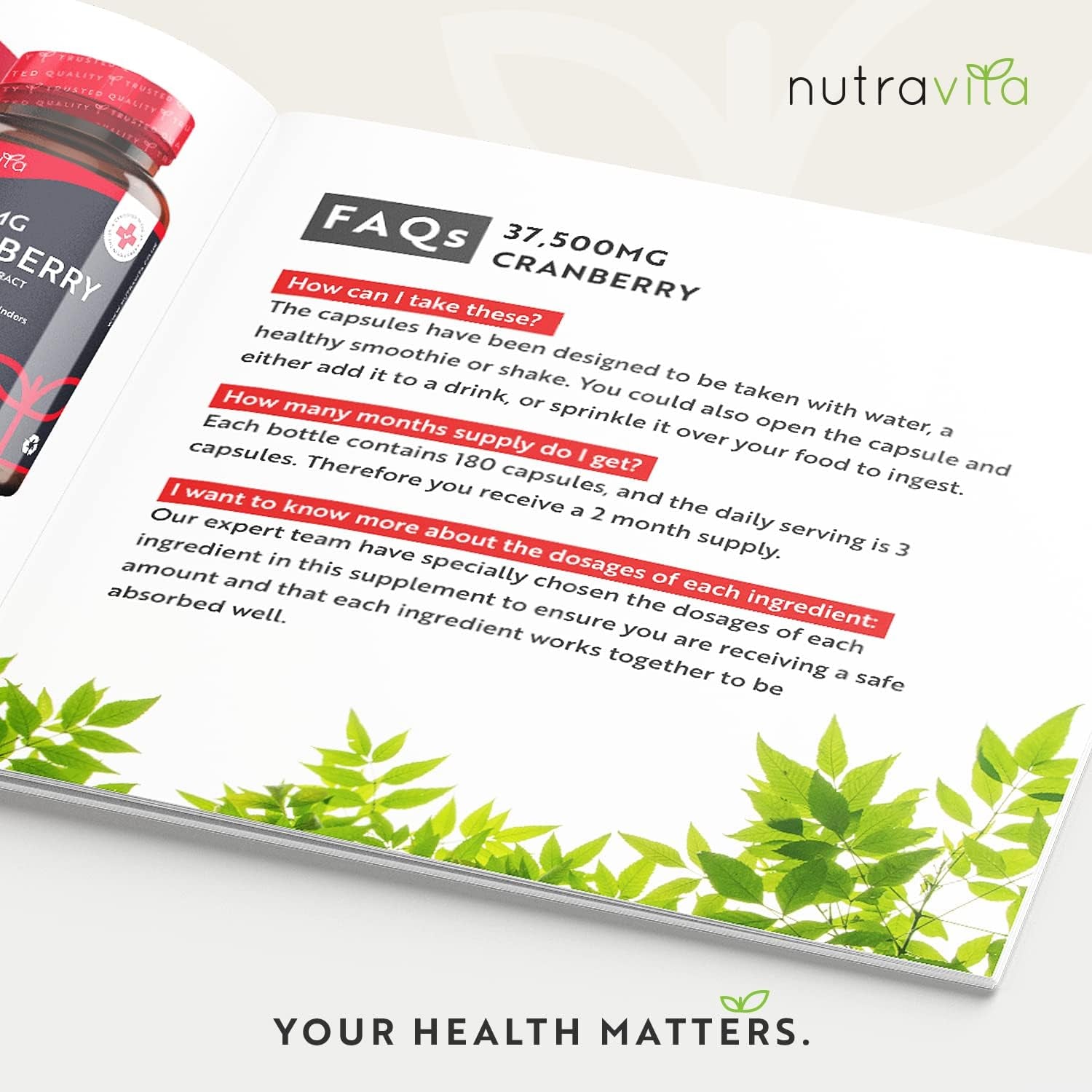 Max Strength Cranberry 37,500Mg - 180 Vegan Capsules – Daily Supplement for Women – 50:1 Pure Cranberry Extract Supplement – Made in the UK by Nutravita