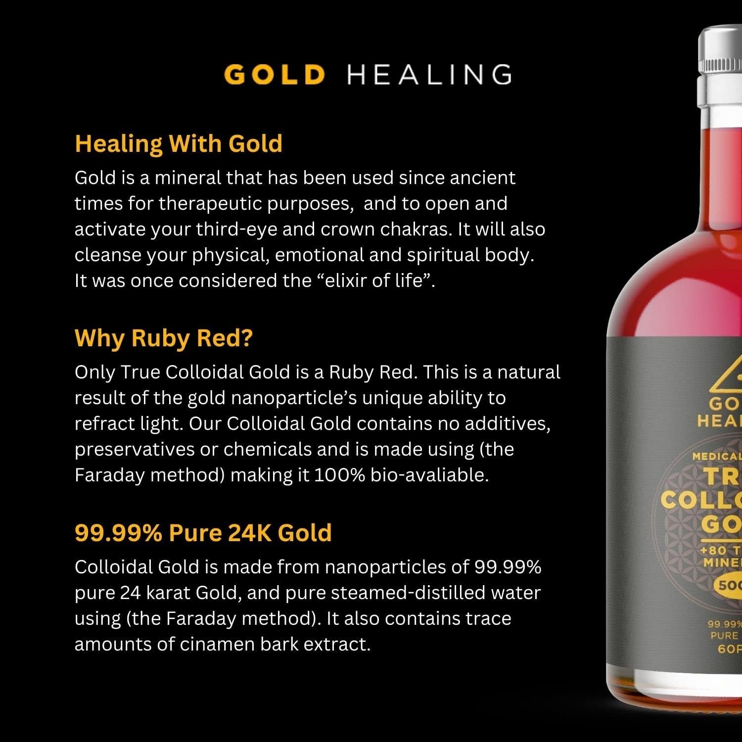 GOLD HEALING True COLLOIDAL Gold 500Ml - 99.99% 24Ct Pure Gold, Superior Concentration, High 60Ppm Made in the UK