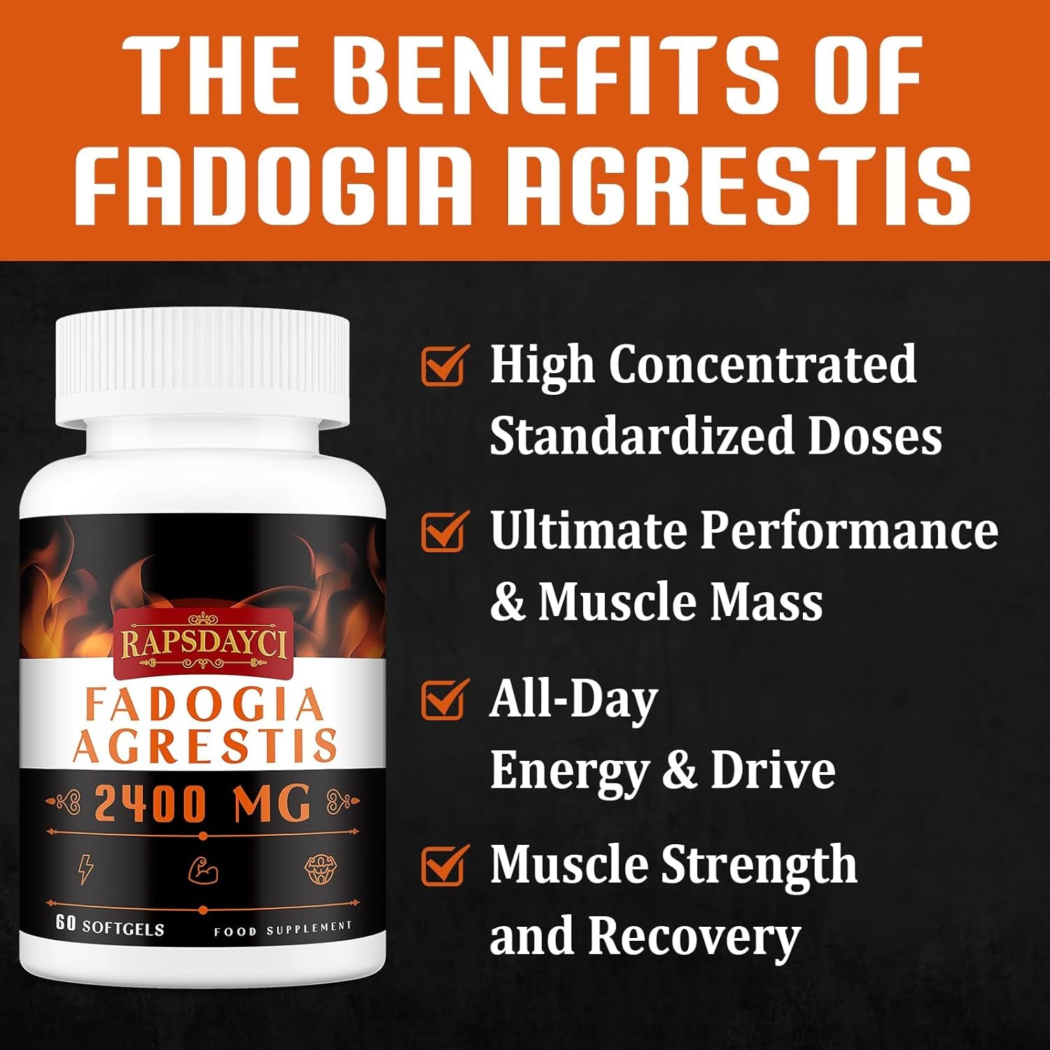 Rapsdayci Fadogia Agrestis 2400Mg per Serving High Potent 50:1 Ratio Extract Powerful Fadogia Agrestis Supplement, Stamina, Strength, Drive & Performance 60 Count (Pack of 1)