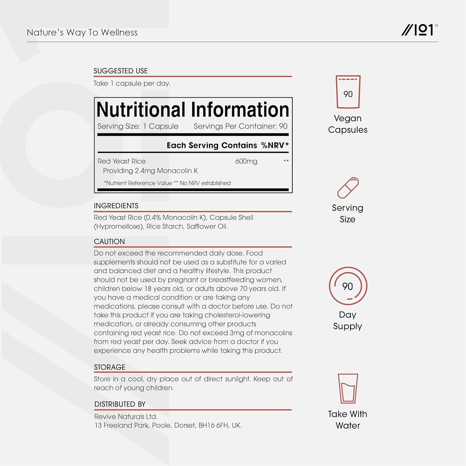 Red Yeast Rice 600Mg - 2.4Mg Monacolin K - 90 Vegan Capsules - High Strength Monascus Purpureus Supplement - 3 Months Supply - Resealable and Recyclable Pouch by Alpha01