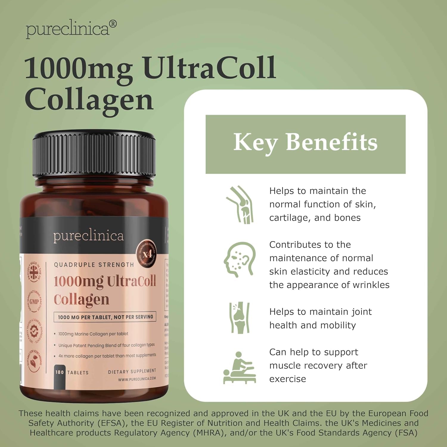 Ultracoll Marine Collagen 1000Mg X 180 Tablets (6 Months Supply). the Only Patented Anti-Aging Collagen Types I, II, III, and VII.
