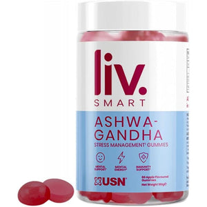 USN Liv.Smart by Usn Ashwagandha Gummies - 60 Delicious Apple Flavoured Stress Management Gummies with Added Vitamin B6 - for Mental Support, Mental Energy and Immunity Support